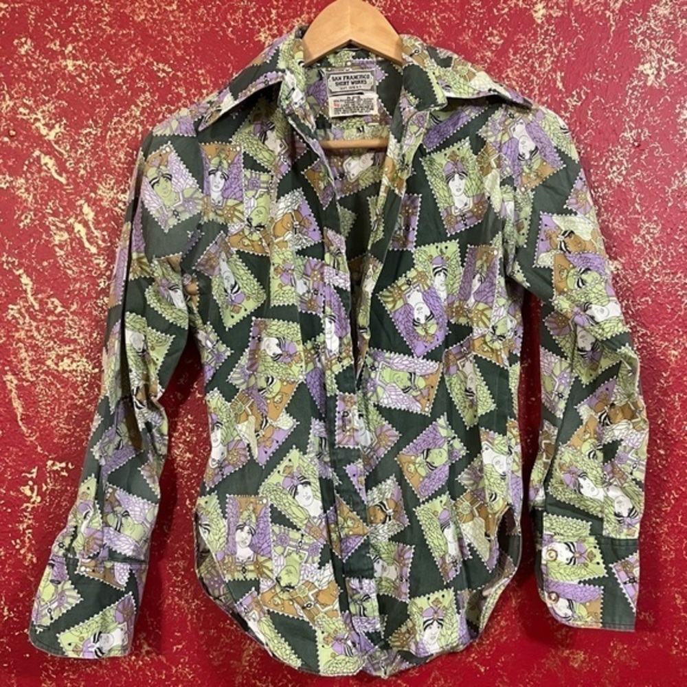 SAN FRANCISCO SHIRT WORKS Vintage Women stamps Button Shirt Blouse 5/6
